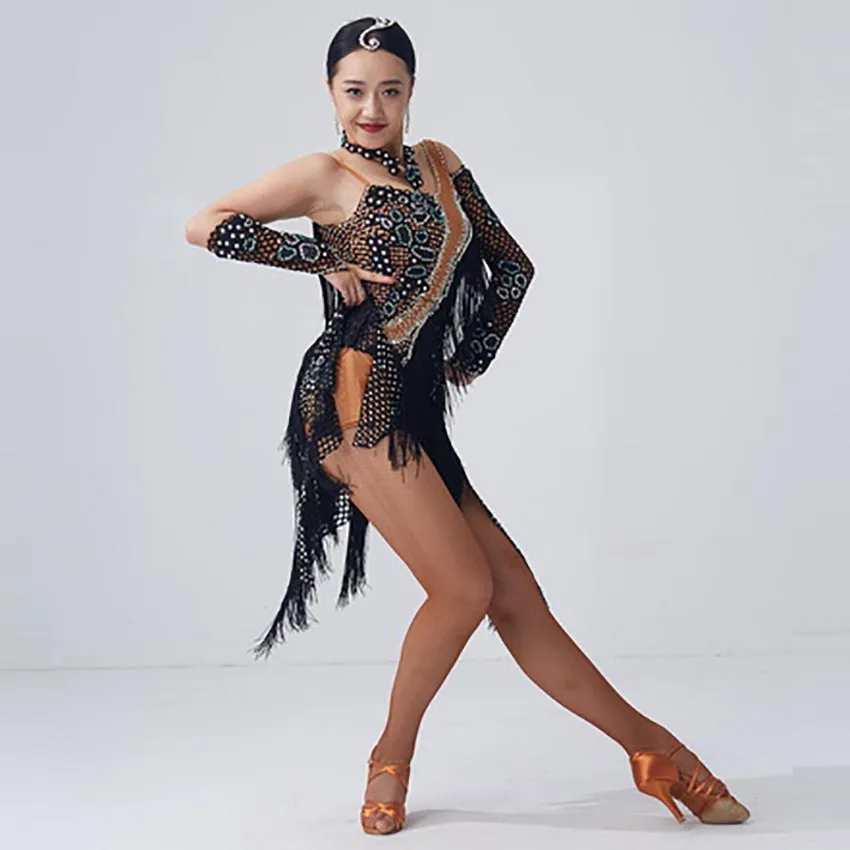 L-2033 Latin Dance Professional Dress For women Latin Dancing Performance Costume Rumba Customized Competition Tassel Dress