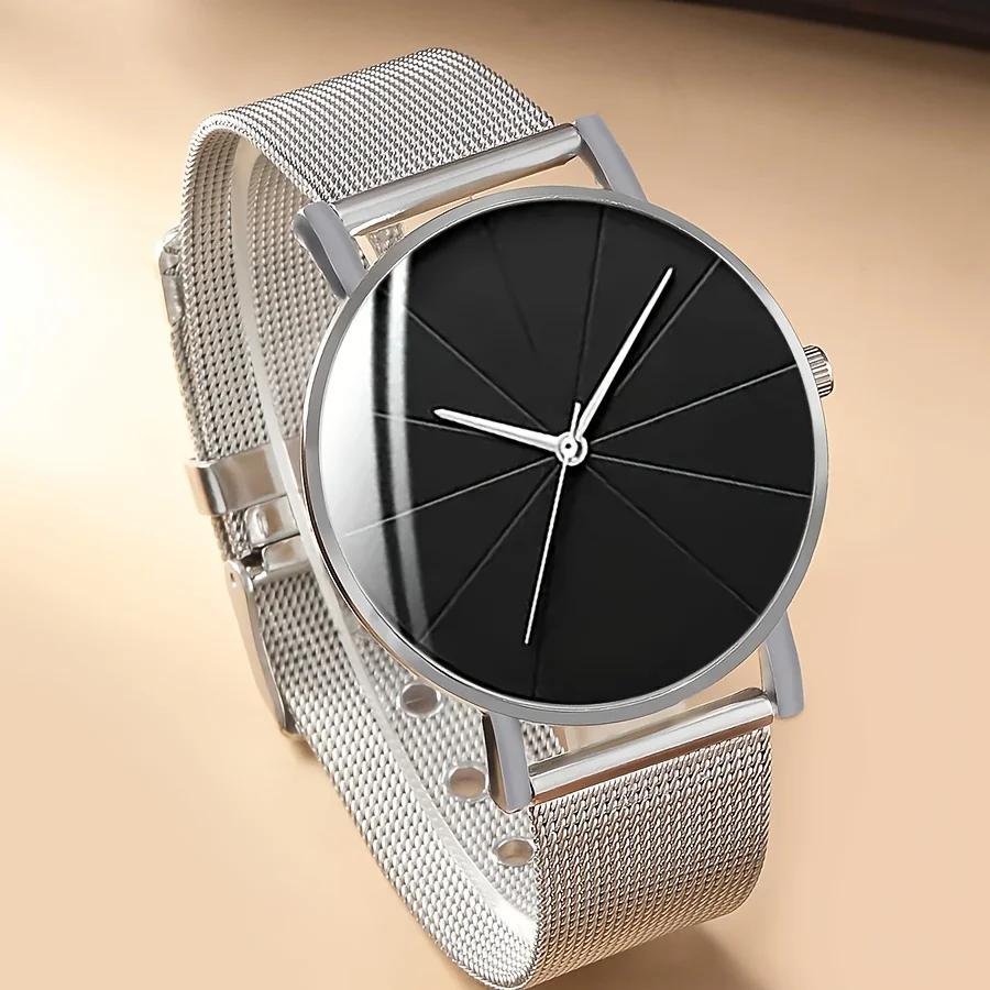 Relógios de quartzo prateados com Alça Liga, Ponteiro Liga, Dial e Strass Pulseira, Colar Jóias para Homens e Mulheres, 3 PCs