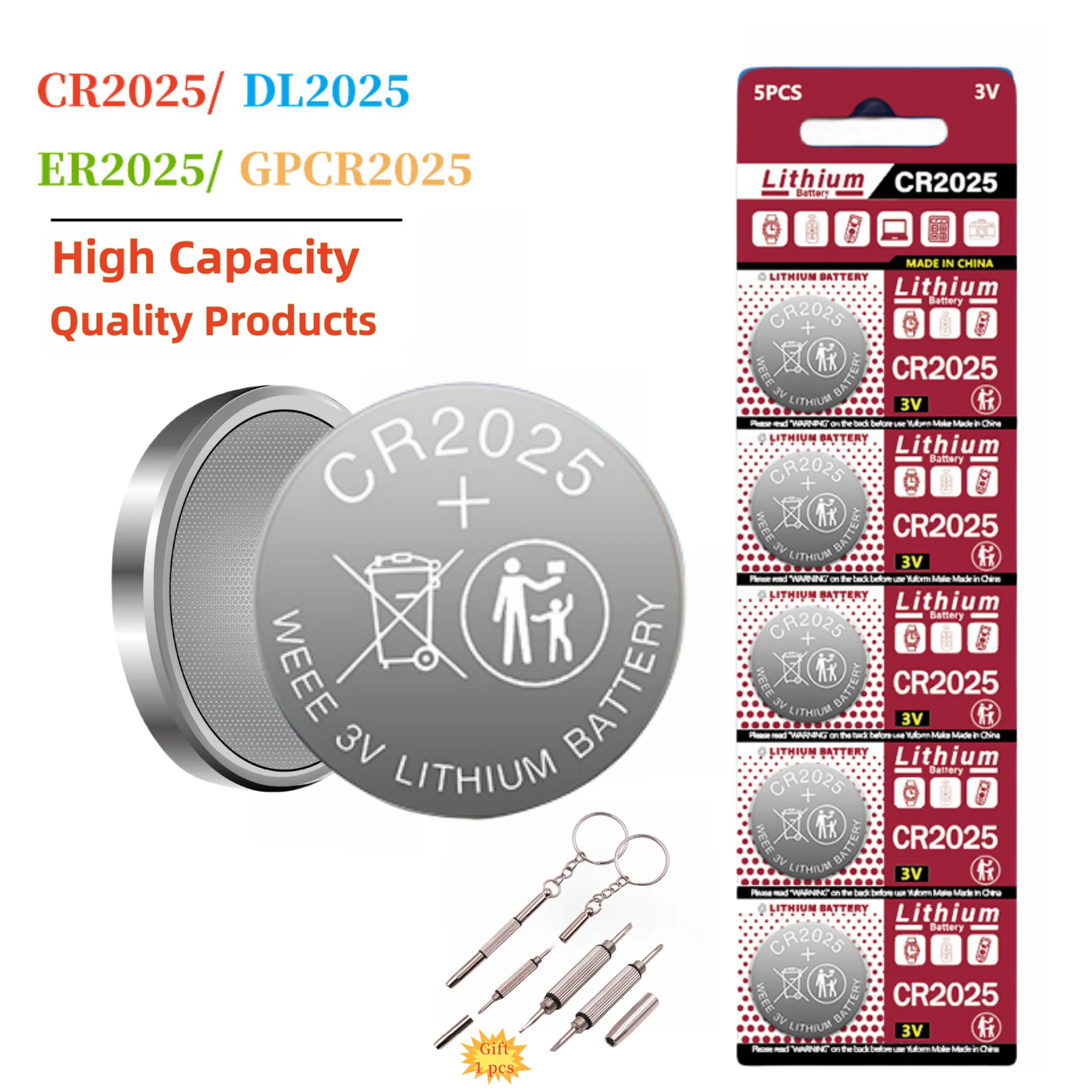 

5-60Pcs CR2025 3V Lithium Button Coin Cell Batteries for Key Fob Watches Calculators Thermometers Glucometers and more with gift