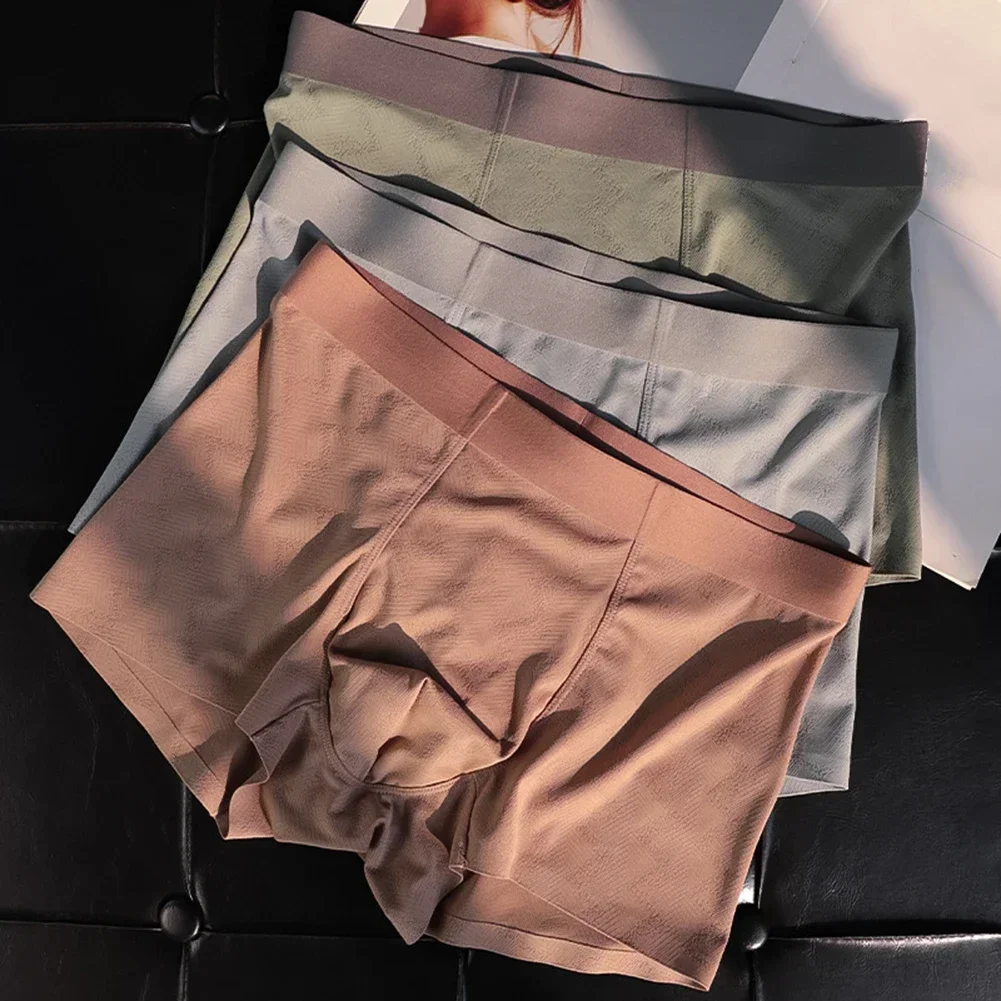 

Sexy Lingerie Mens Ice Silk Seamless Panties Solid Soft Boxer Shorts U-Convex Pouch Underwear Male Trunks Breathable Underpants