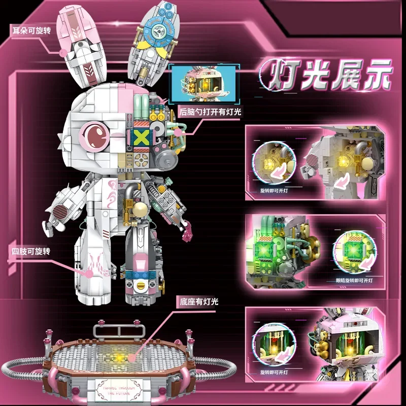 

Cyberpunk style semi mechanical rabbit building block set with lighting, spliced toys, collectible ornaments, and birthday gifts