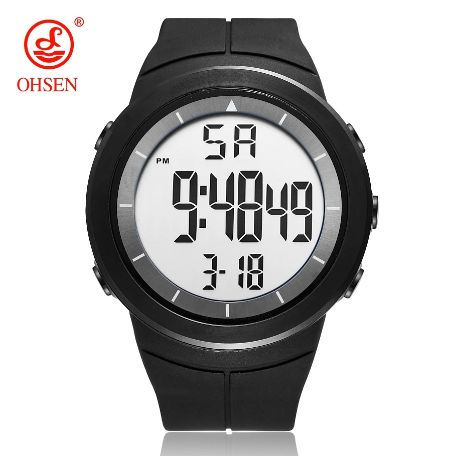 Black Digital Watches for Men Outdoor Sport 50M Waterproof LED Electronic Wristwatch Big Dial Diver Military Watch reloj hombre