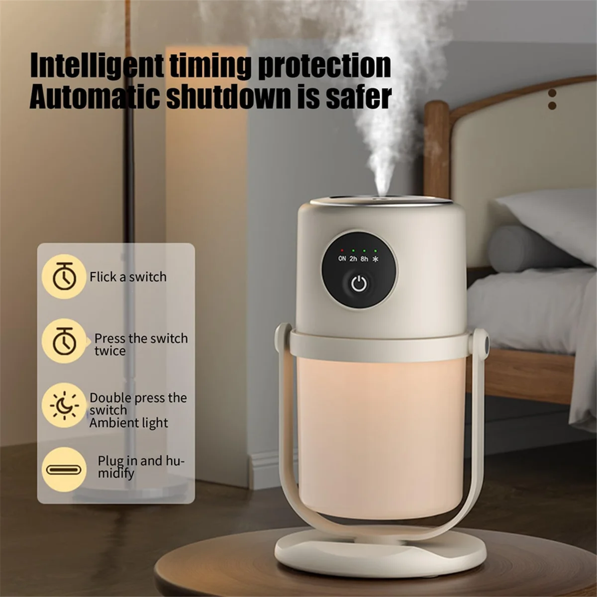 Smart Home Large Capacity Atomizer USB Silent Night Light Small Air Purifying Humidifier,Creamy-White