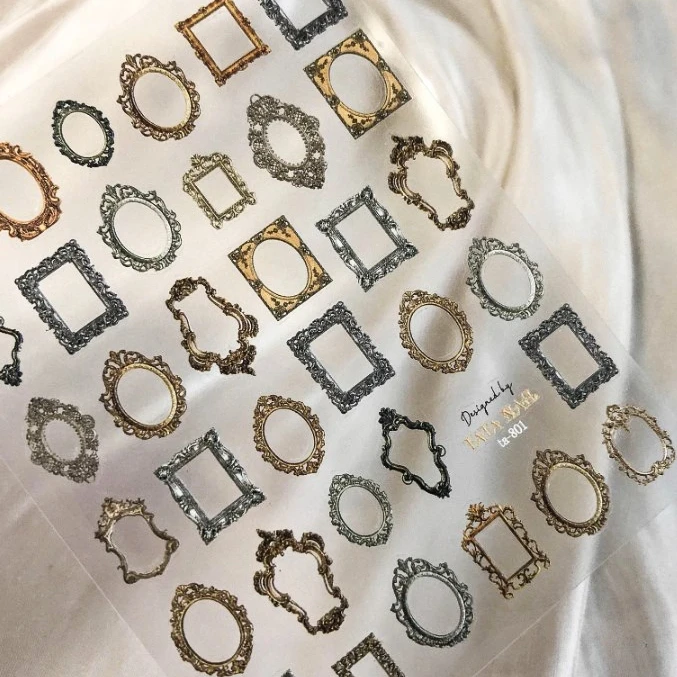 Estilo vintage carimbo de ouro borboleta quadro adesivos de unhas estrelas lua penas romântico metal auto adesivo manicure decalque diy