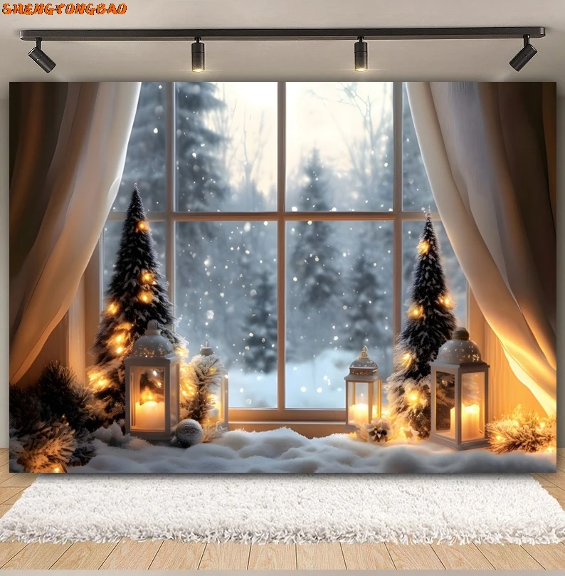 Christmas Photography Backdrops Xmas Tree  Window Fireplace Children Birthday Kids Portrait Background Decor Photo Studio Props