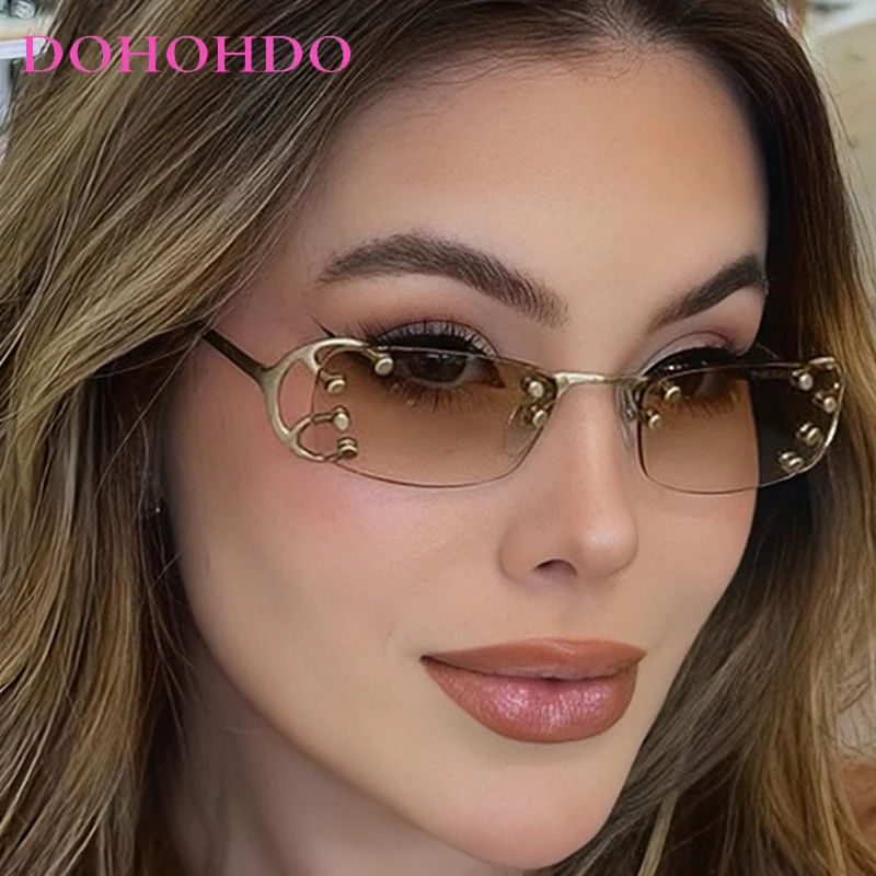 Fashion Trendy Designer Luxury Brand Metal Rimless Women Sunglasses Driving Cycling Travel Eyewear Man Gafas De Sol Hombre UV400
