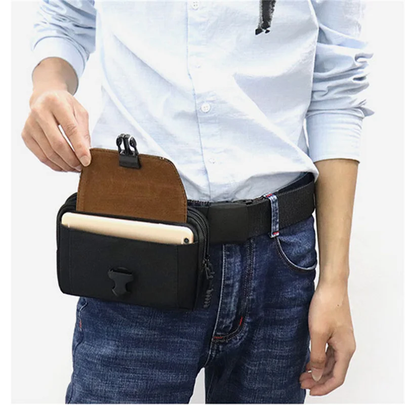 Outdoor Men Multifunction PU Leather Fanny Waist Bag Casual Cell Phone Purse Pocket Male Outdoor Travel Sport Belt Bum Pouch