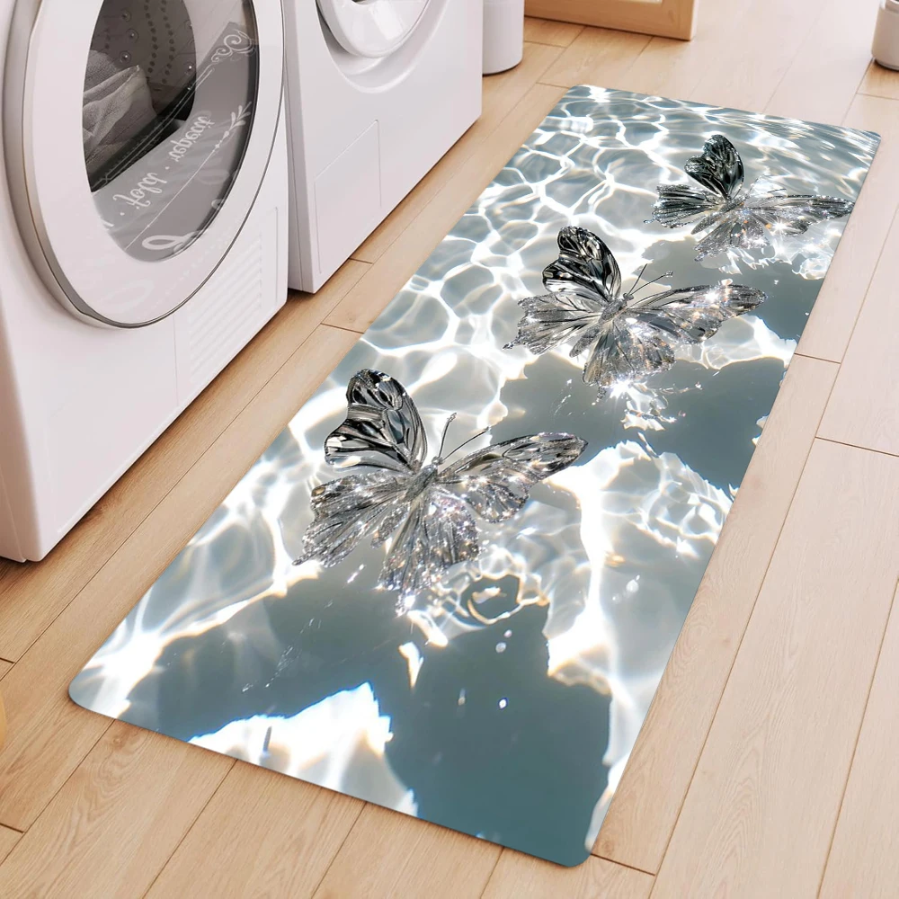 Teppich mit 3D-Schmetterlingsmuster, moderner, leichter, luxuriöser Flurläufer-Teppich, Küchenläufer, rutschfester Teppich für den Badezimmerbereich, leicht zu reinigen