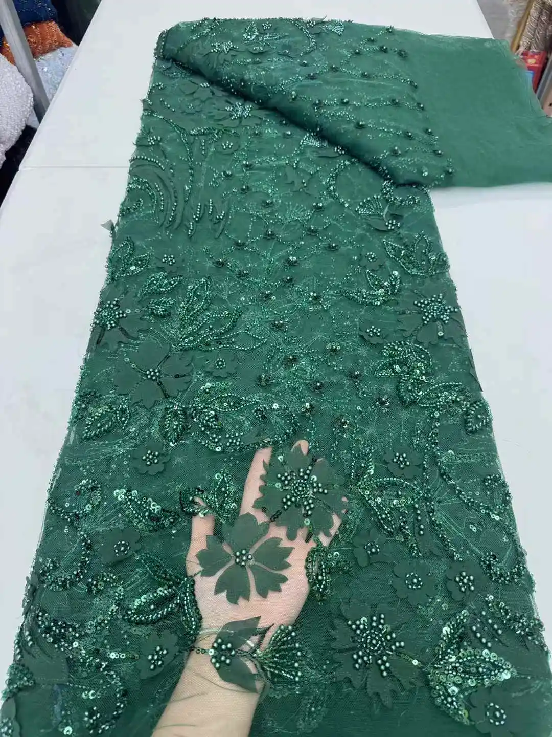 

2025 African French Nigerian High End Tulle Lace Fabric With Beads Sequins Mesh for Embroidery Wedding Party Bride Sewing Dress