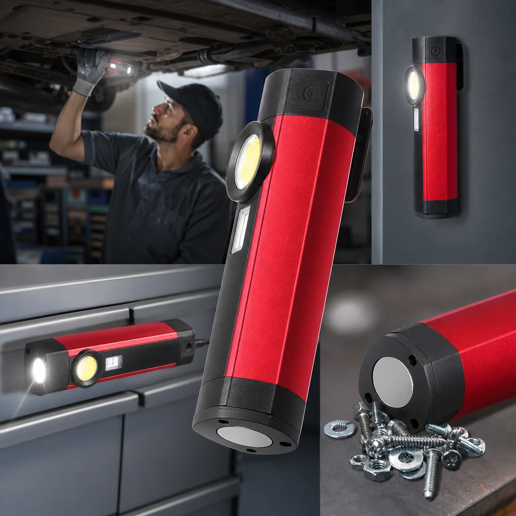 1200mAh Wiederaufladbare LED-Arbeitsleuchte Magnetische EDC-Taschenlampe XPE COB Inspektionslampe mit Violettlicht 4 Modi IPX6 für Auto Garage Werkstatt Außenreparatur