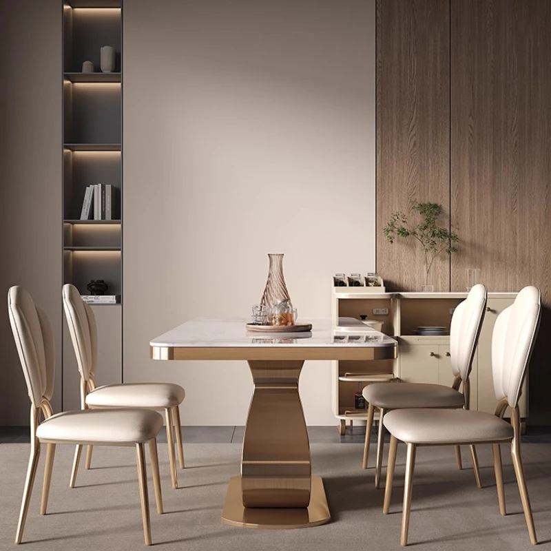 

Slate dining table light luxury modern simple rectangular small apartment high-end family new dining table and chairs
