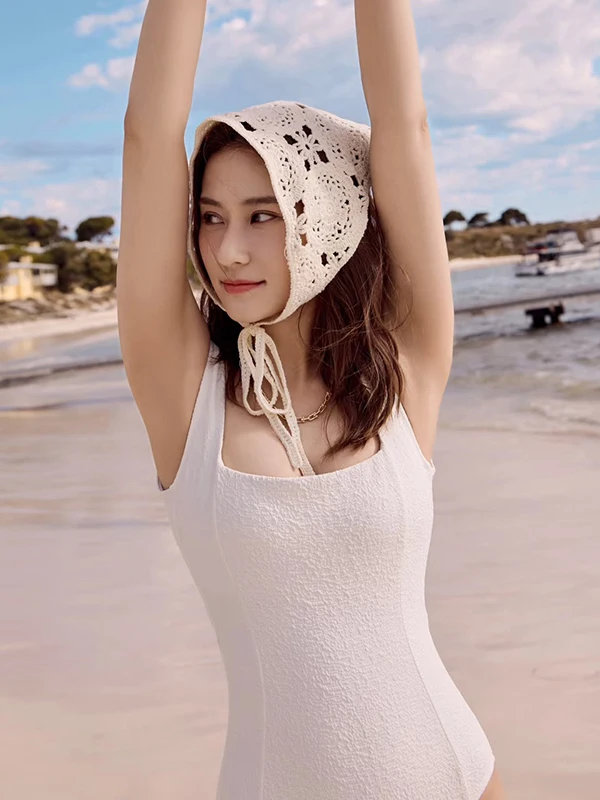 

Белый элитный слитный купальник INS для пляжа и термальных источников, женский, скрывающий живот, с эффектом похудения