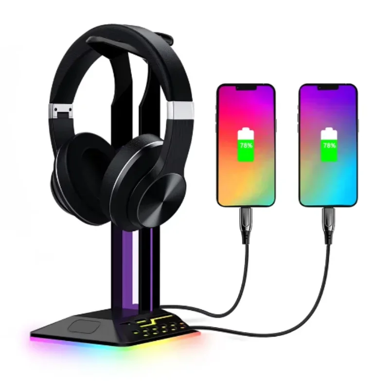 Conversor de suporte de fone de ouvido de liga de alumínio para computador ps4 armazenamento de fone de ouvido universal rgb suporte de fone de ouvido para jogos com carregador usb