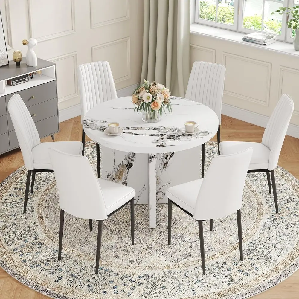 Round 42 Marble Dining Table for 4-6, Suitable for Kitchen, Dining Room, Restaurant, Home Office, Living Room