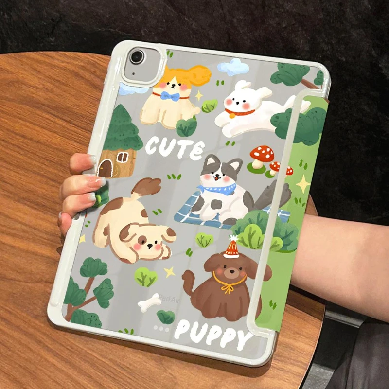 Cute Puppy Camping Smart PU Case for 7 8 9th 10.2 Funda Cover 10.9 10th Gen IPad Air 5 4 IPad Pro 11 2022 Ipad Mini 6 PC Shell