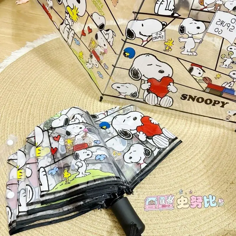 

Anime Snoopy Cartoon Transparent Umbrella Kawaii Figure Three-Fold Automatic Bumbershoot Fashion Manual Umbrella Birthday Gifts