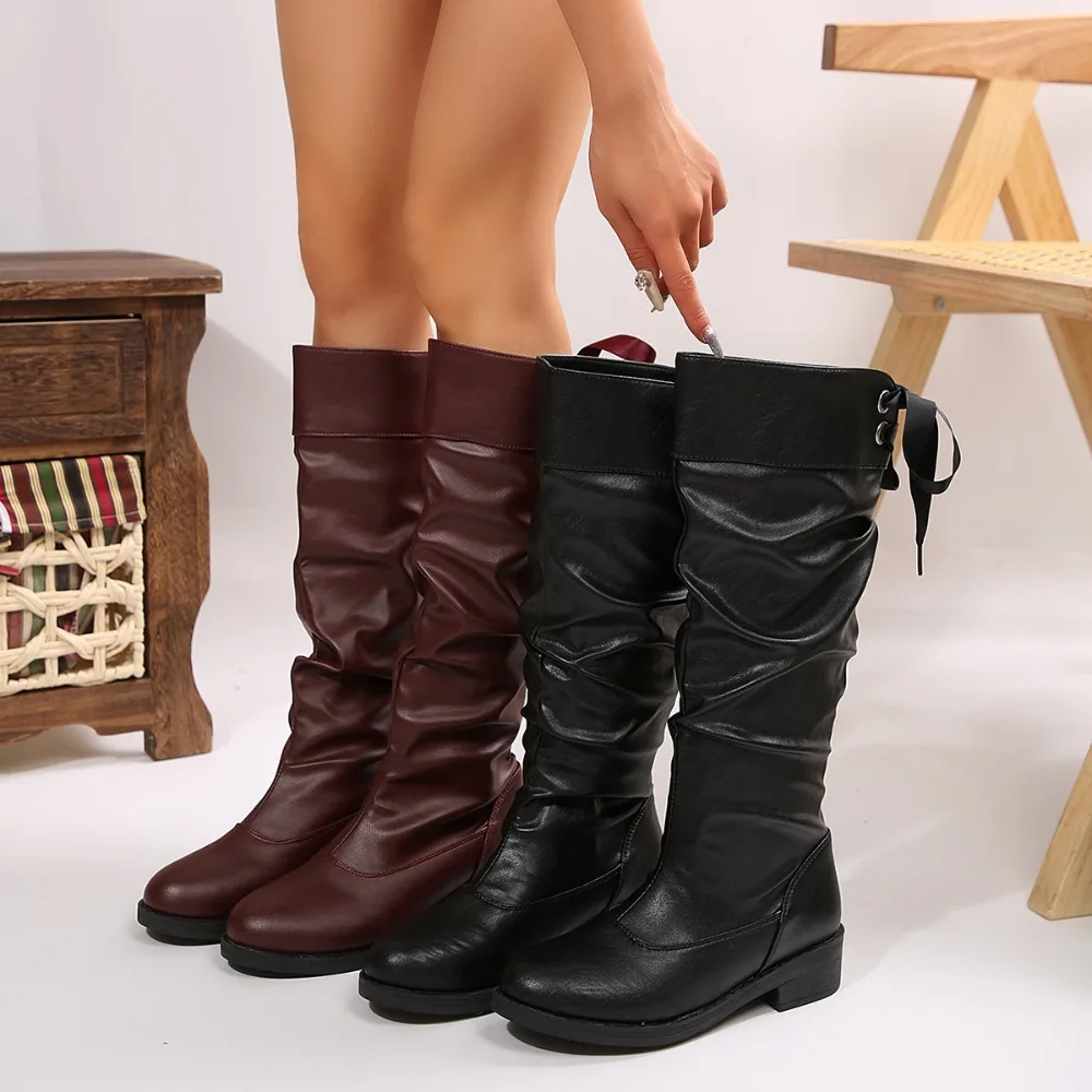 

Ruched Fashion High-Heeled Knee-High Boots - Knight Boots Hot Girl's Popular Strap Women's Boots Trendy Style