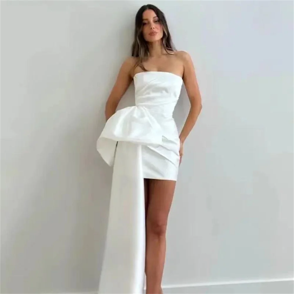 Fnoexw Morden White Mini Sheath Wedding Dresses For Women 2024 Strapless Corset Top Bridal Gown Tea Train свадебное платье