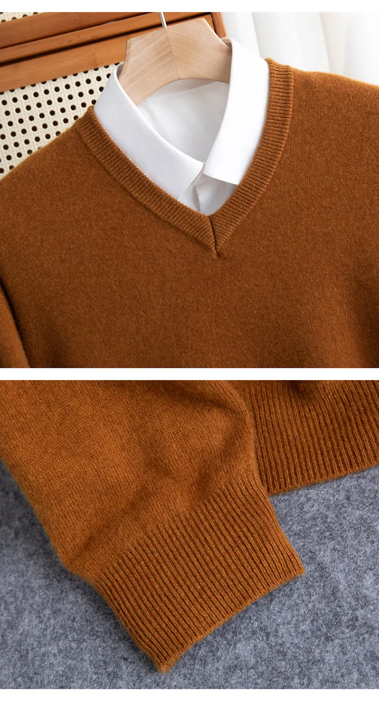 100% reiner Merinowollpullover für Herren, V-Ausschnitt, Strickpullover, große Größen, Kaschmir, Herbst/Winter, neuer Langarmpullover, hochwertige Oberteile – Detail 39