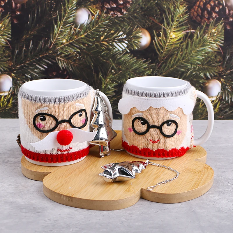

Теплый набор кофейных кружек из 2 предметов с Santa Knit, уютный и серебряный заварочный чай в форме дерева, идеально подходит для подарков на День святого Валентина, идеально подходит для праздников