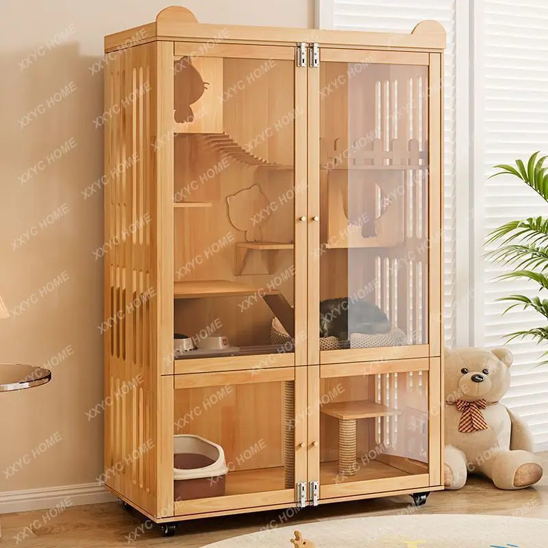 

L Cat villa home solid wood large space waterproof oversized luxury cat cage