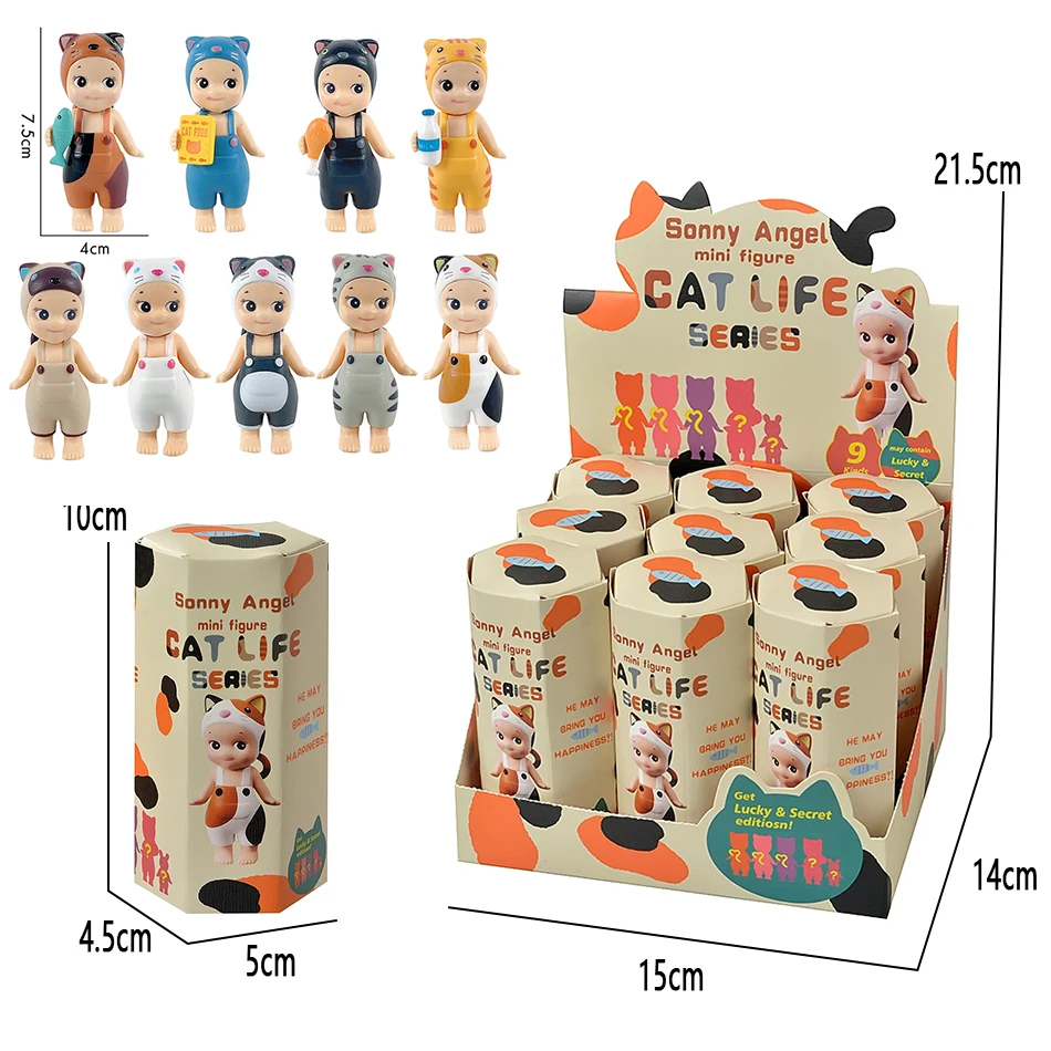 1/4/6/9 Uds. Caja ciega de gato de envío aleatorio Sonny Angel gatos vida figuras de acción juguetes adornos muñecas Fans niños regalos de navidad