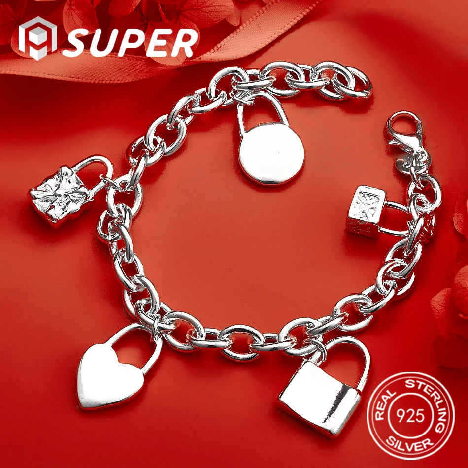 

ALISuper 925 sterling silver exquisite heart-shaped lock bracelet fashionable women's gift accessories party accessories