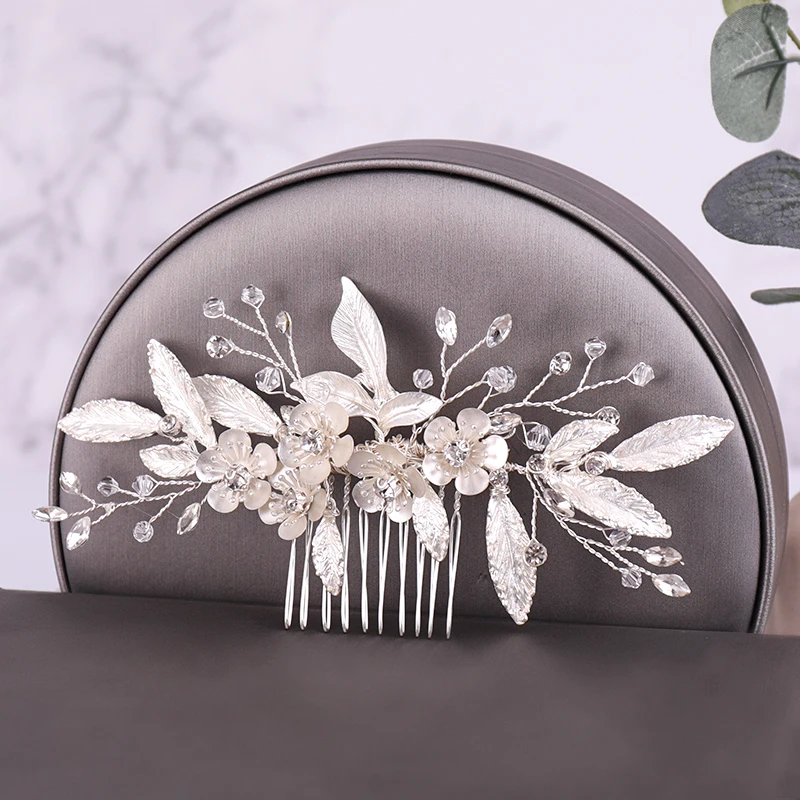 

Silver Color Leaf Flower Hair Jewelry Wedding Hair Comb Accessories Women Hair Comb Handmade Bridal Headpieces Decoration Gift