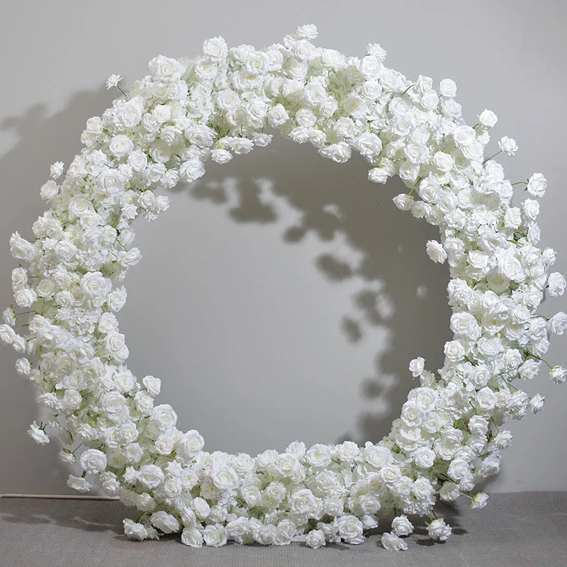 White Rose Artificial Flower Runner  Wedding Backdrop Wall Silk Hydrangea Flower Bunch Arch Decor Flower Ball Event Party Prop