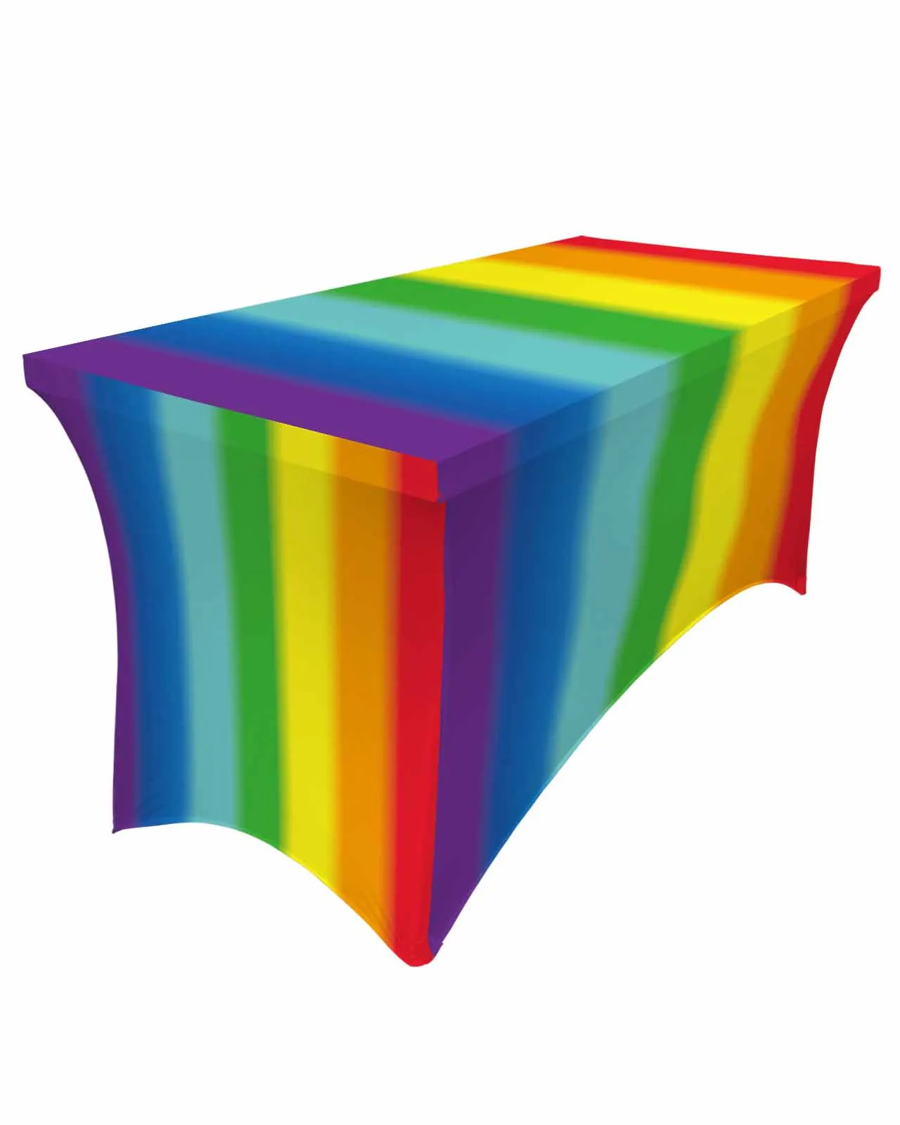 

Rainbow Colorful Stripes Elastic Table Skirt Wedding Birthday Table Decoration Table Skirt Tablecloth for Party