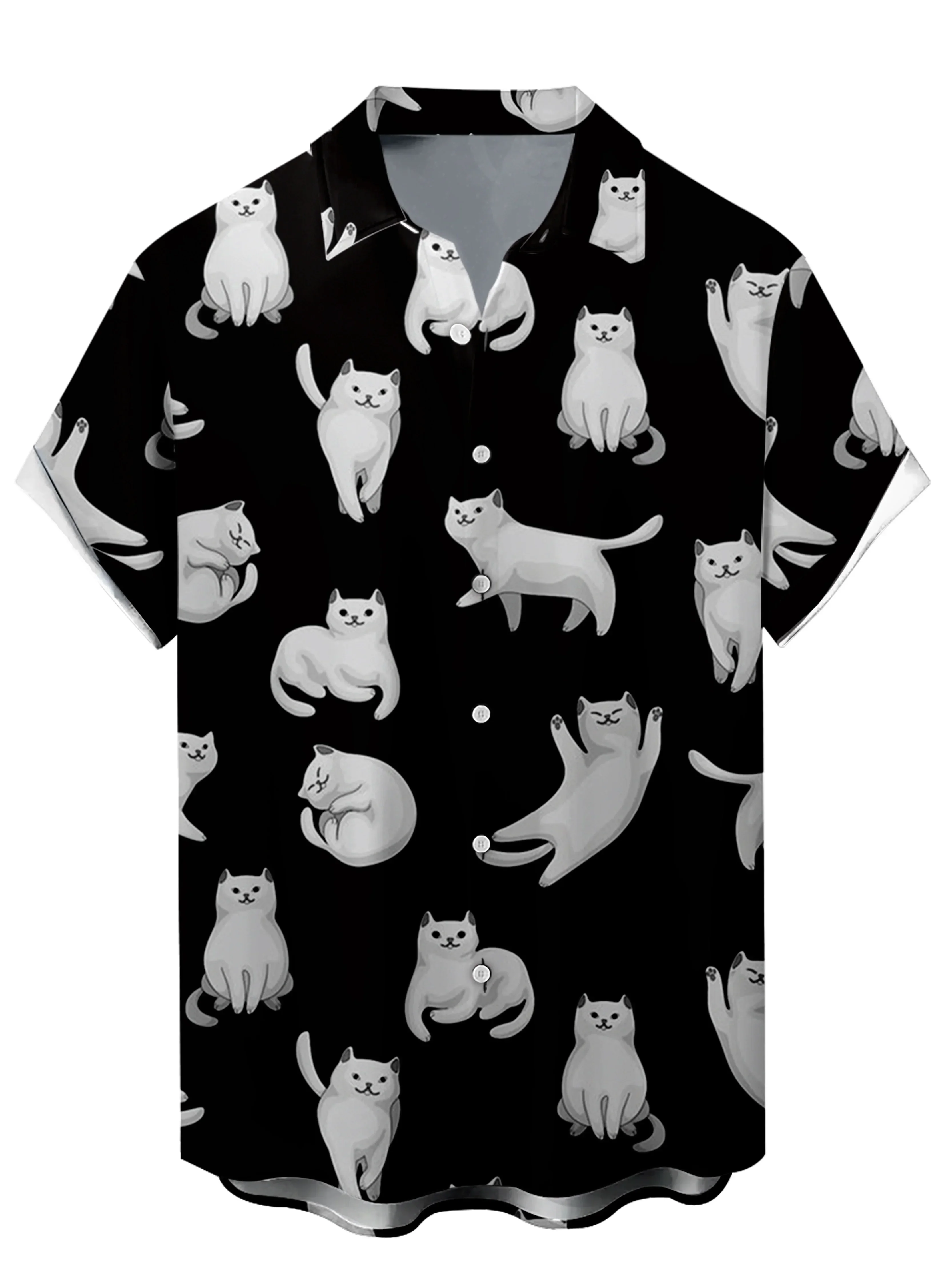 206 Hawaiian Flower Shirt Men's Summer Thin Loose Short Sleeve 3D Digital Printed Cat Pattern Street Personalized Shirt