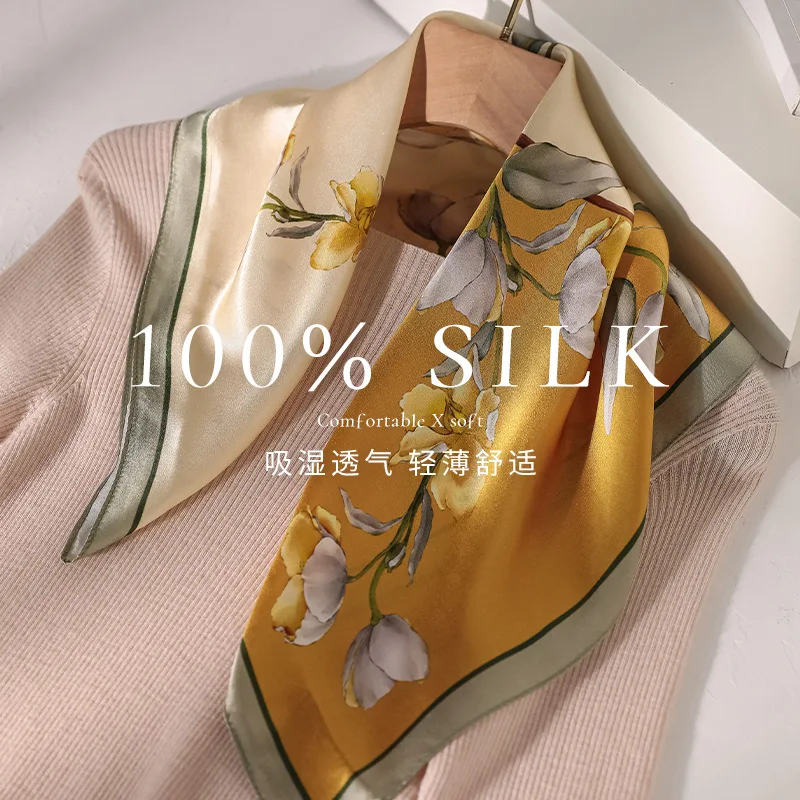 

100% Silk Scarf Luxury Hijab Hair Band Print Women's Headbands Shawl Neckerchief Foulards Femme Accesories Wraps