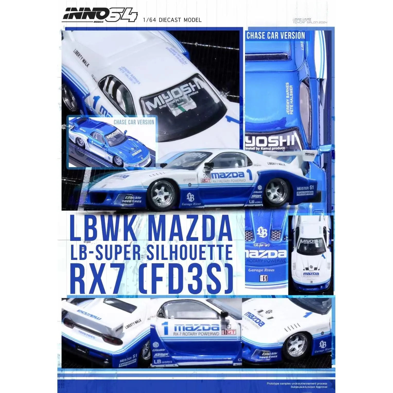 inno-164-mazda-rx7-fd3s-lbwk-modele-de-voiture-en-alliage-bleu-et-blanc-exposition-de-hong-kong-jouet-de-collection-automobile