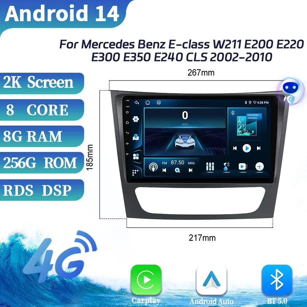 Car Radio For Mercedes Benz E-class W211 E200 E220 E300 E350 E240 CLS 2002-2010 Android Carplay Car Multimedia GPS Screen Stereo