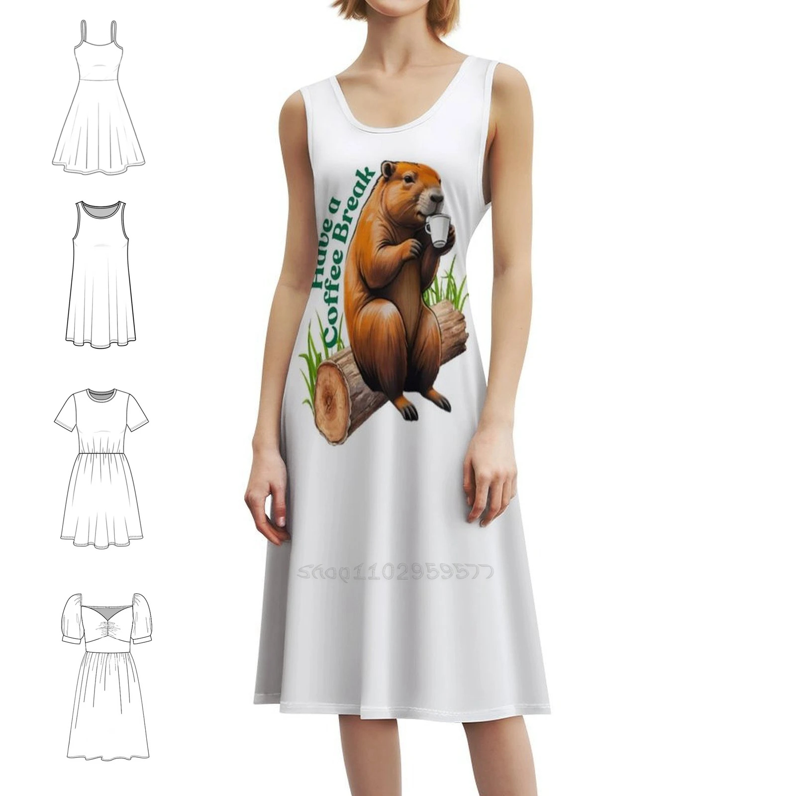 جرذ الأرض شرب القهوة لديها استراحة القهوة بوهو شيك فستان أنيق أنيق على الشاطئ وحفلات الزفاف ثوب جرذ الأرض استراحة الاسترخاء #1