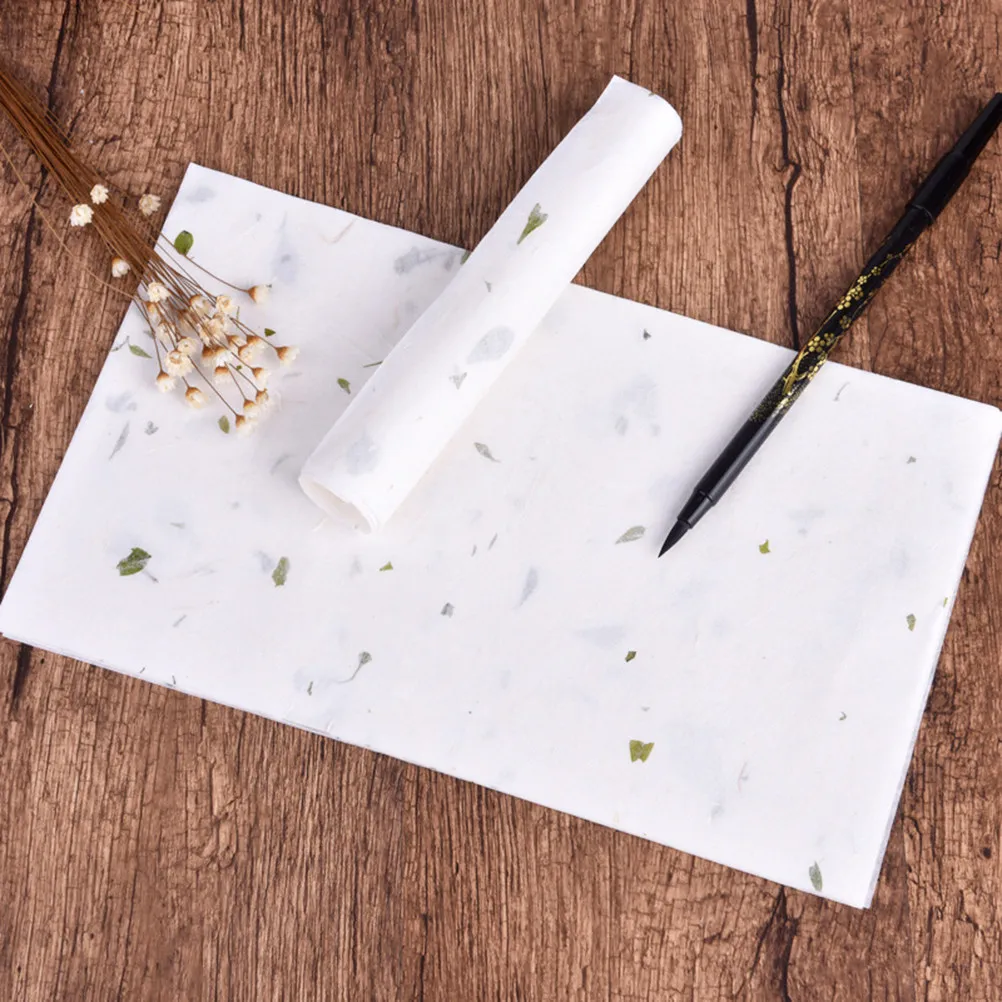 40Pcs Chinese Style Rice Paper Hand-Pressed Natural Leaves Ancient Calligraphy Sheets Painting Paper Letterhead for Writing