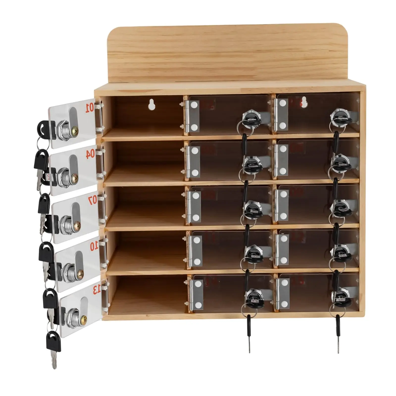 صندوق خزانة للهاتف الخلوي مكون من 15 فتحة، وخزانة تخزين للهاتف الخلوي من الخشب والأكريليك مع أقفال ومفاتيح قفل للهاتف الخلوي المثبت على الحائط