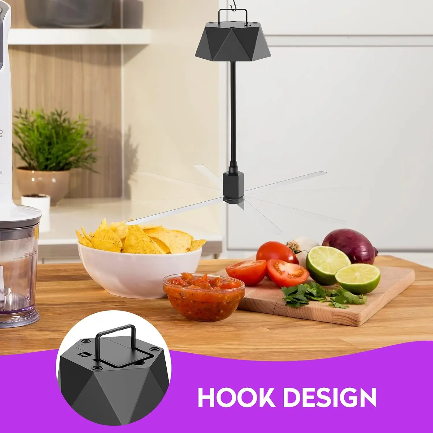 Fliegenabweisende Ventilatoren für Tische, holografische Klinge, 4er-Pack, schwarz, für den Innen- und Außenbereich