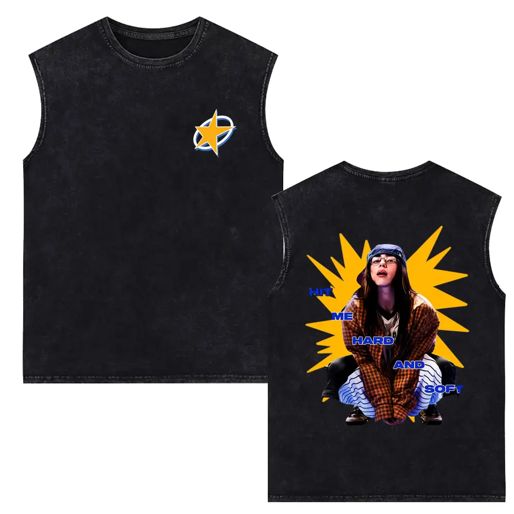Hit Me Hard and Soft Vintage Washed Tank Tops T-shirt Men Women Fashion Pop Music Sleeveless Vest T Shirt Men's Loose Streetwear