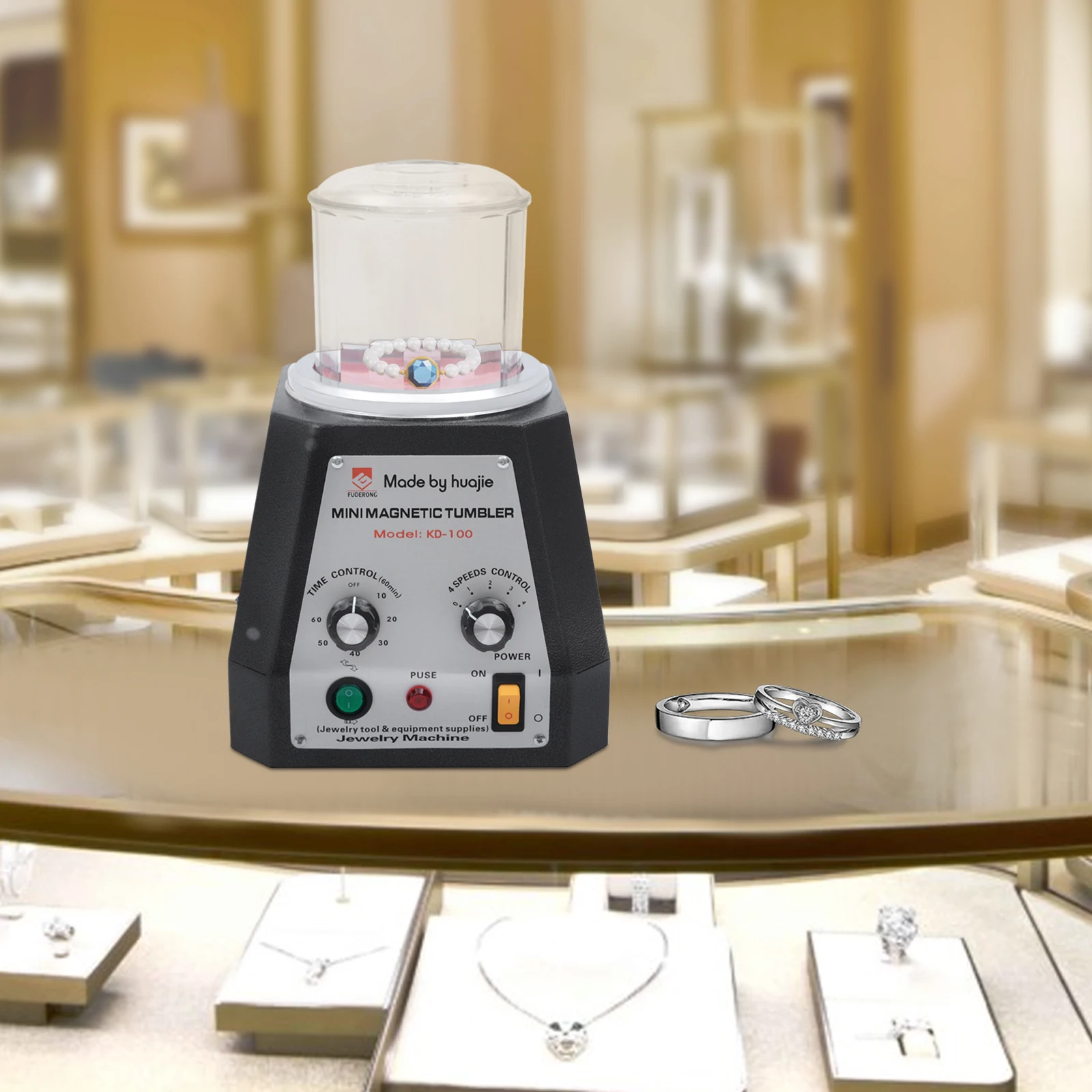 

110V Jewelry Magnetic Polishing Machine 0.2KW 4 Gears Speed with Polishing Bucket for Rust Removal, Chamfering, Edge Trimming