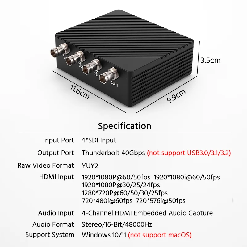 4-channel SDI 1080P 60fpsThunderbolt video capture card real-time streaming media game recording box  live broadcast workstation