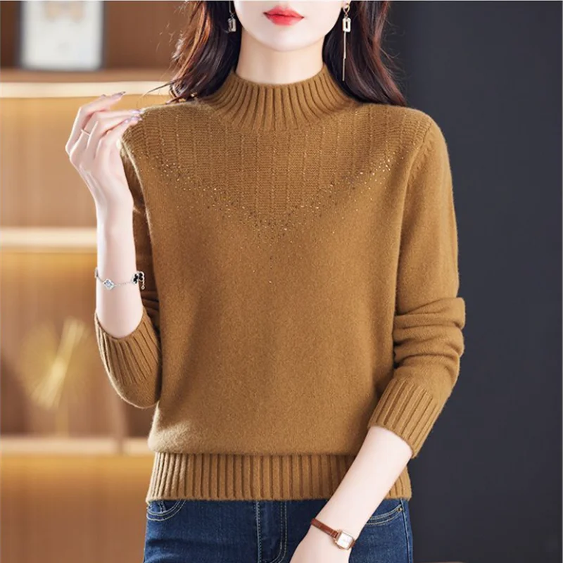 

Women Autumn Winter Turtleneck Sweater Elegant Slim Solid Ribbed Knitted Cashmere Jumpers Female Long Sleeve Pullover Knitwear