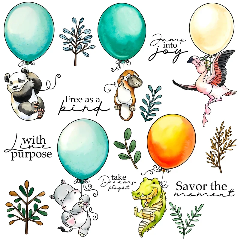 

Little Animals And Balloons Cutting Dies Clear Stamp DIY Scrapbooking Metal Dies Silicone Stamp For Card Albums Decor