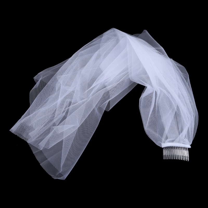 Minimalist Simple 2 Tier Layered Women Girls Short Wedding Veils Ivory White Tulle Bridal Veil Marriage Accessories With Comb image 5