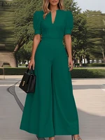 ZANZEA, ropa de calle elegante, conjuntos de pantalones de pierna ancha, blusas de manga corta abombada con cuello en V, trajes de dos piezas a la moda para mujer, conjuntos de 2 piezas