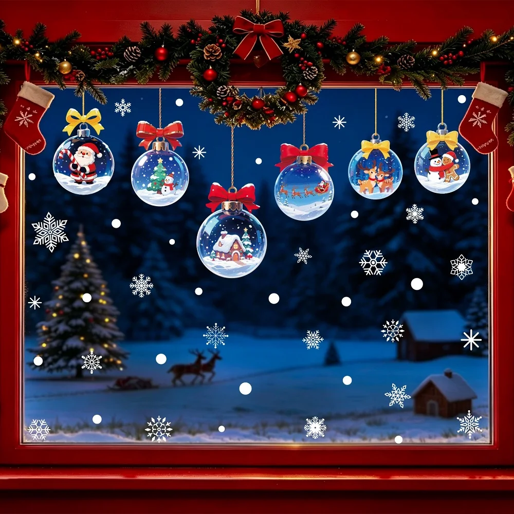2027 Happy Christmas Decoration Decals Santa Claus Elk Snowman Christmas Window Stickers Shopping Mall Showcase Festive Decor