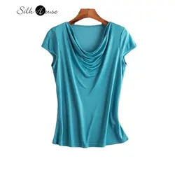 Spring and Summer Women's Silk Short Sleeve Top Swing Collar Undercoat Silk T-shirt Women's Fashion Top New