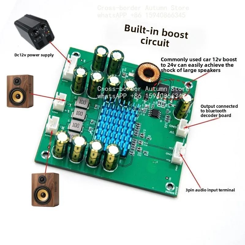 P176 Self-boosting 12-24v High Power Digital Power Amplifier Board Class D Dual Channel 50W + 50W TPA3116d2