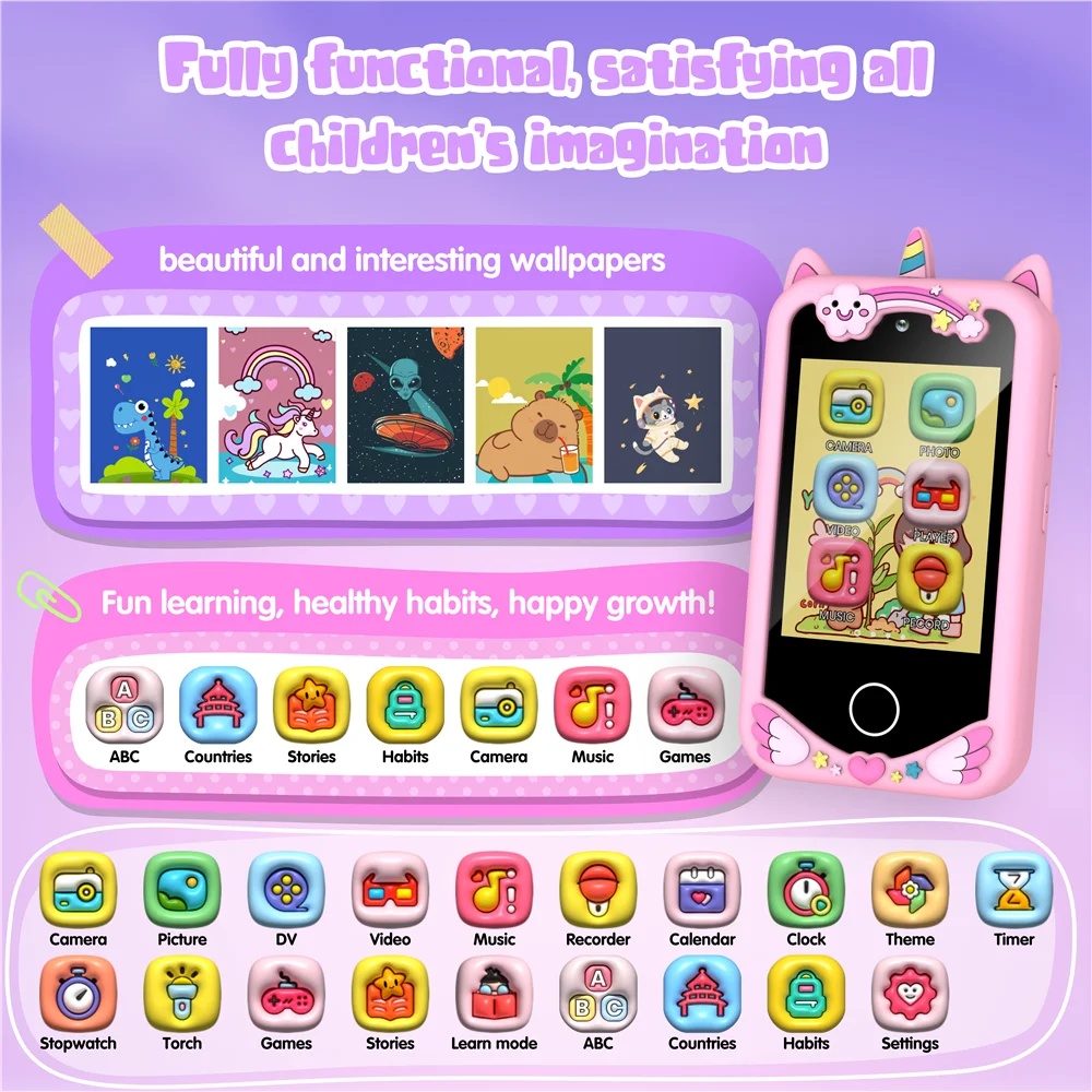 Kids Smart Phone Video Music Player 10 Stories Toy Phone Camera Habit Tracker 28 Games Learning Educational Toys Children Gifts
