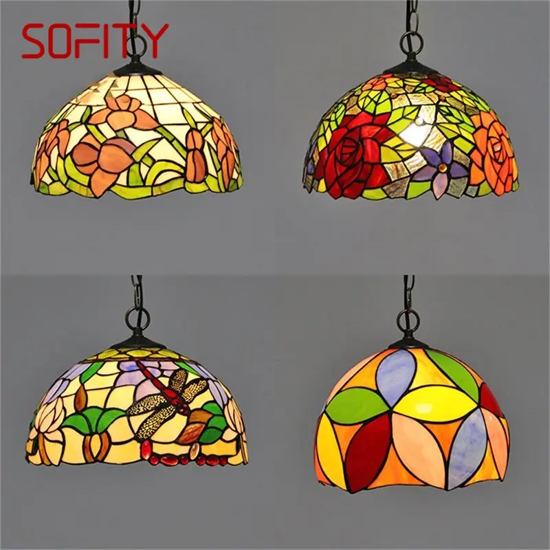 

SOFITY Tiffany Pendant Light Contemporary LED Lamp Fixtures Decorative For Home Dining Room